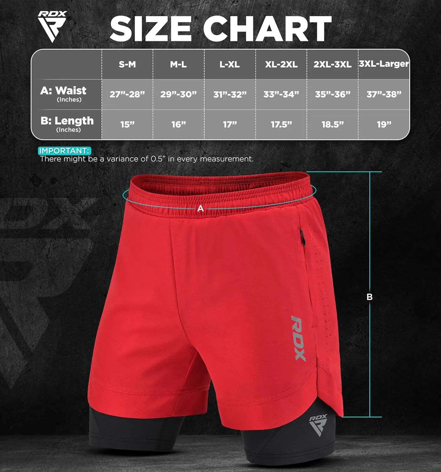 RDX Men’s Running Shorts, 2 in 1 Athletic Breathable Short Compression Liner, 2 Zipper and 2 Phone Pockets, Lightweight