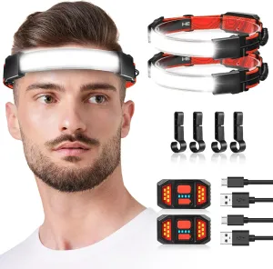 Rechargeable Headlamp 2 Pack, 1000 Lumen 230° Wide Beam Headlamp with 3 Modes, Super Bright LED Headlamp, Lightweight Illumination Head Lamp with Red Taillight for Hiking, Running, Fishing, Camping