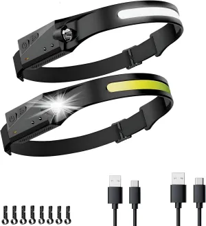 Rechargeable LED Headlamps (2-Pack) – Water-Resistant with USB-C Charging, 230° Wide-Beam, and Motion Sensor – Perfect for Outdoor Camping, Hiking, Running, Fishing, and Work Use