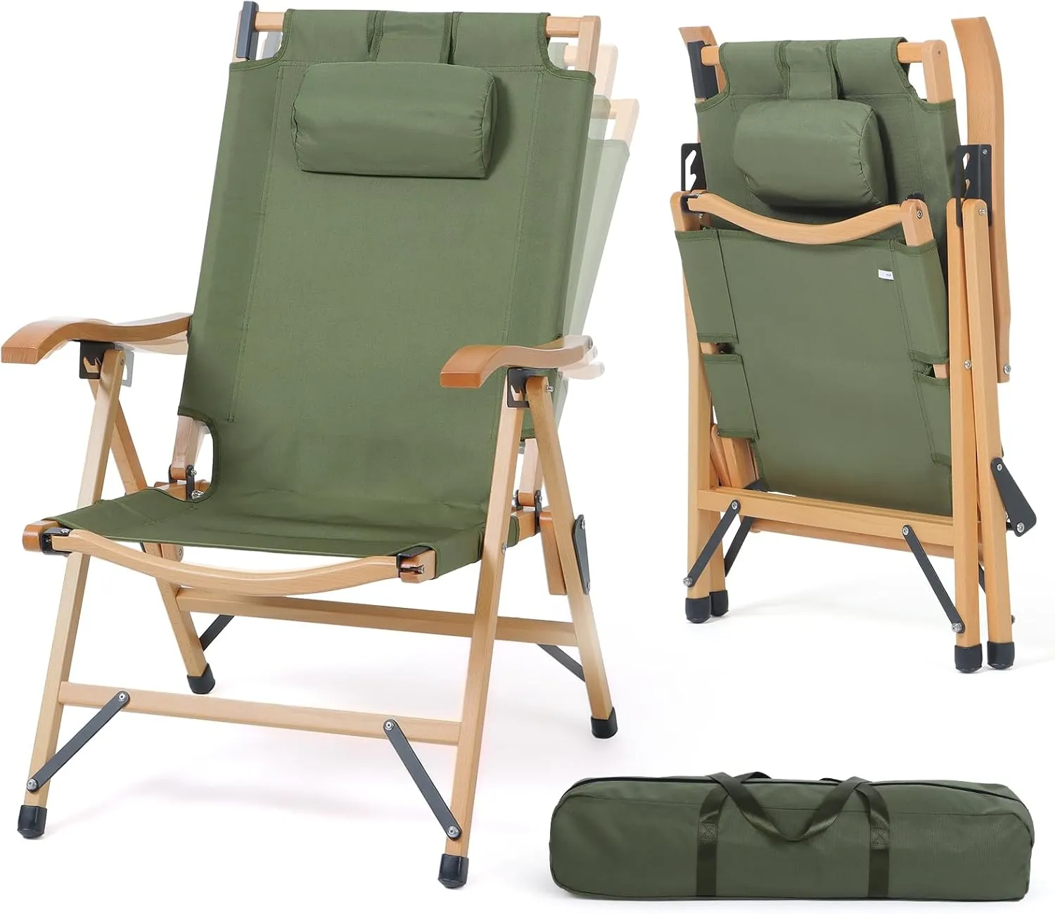 Reclining Camping Chairs with 3-Level Adjustments, Folding Chairs for Outside with Carry Bag, High Reclining Beach Chairs, Folding Beach Chairs for Adults Heavy Duty