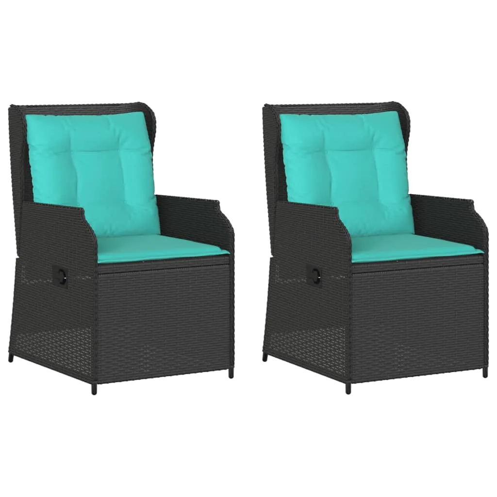 Reclining Patio Chairs 2 pcs with Cushions Black Poly Rattan