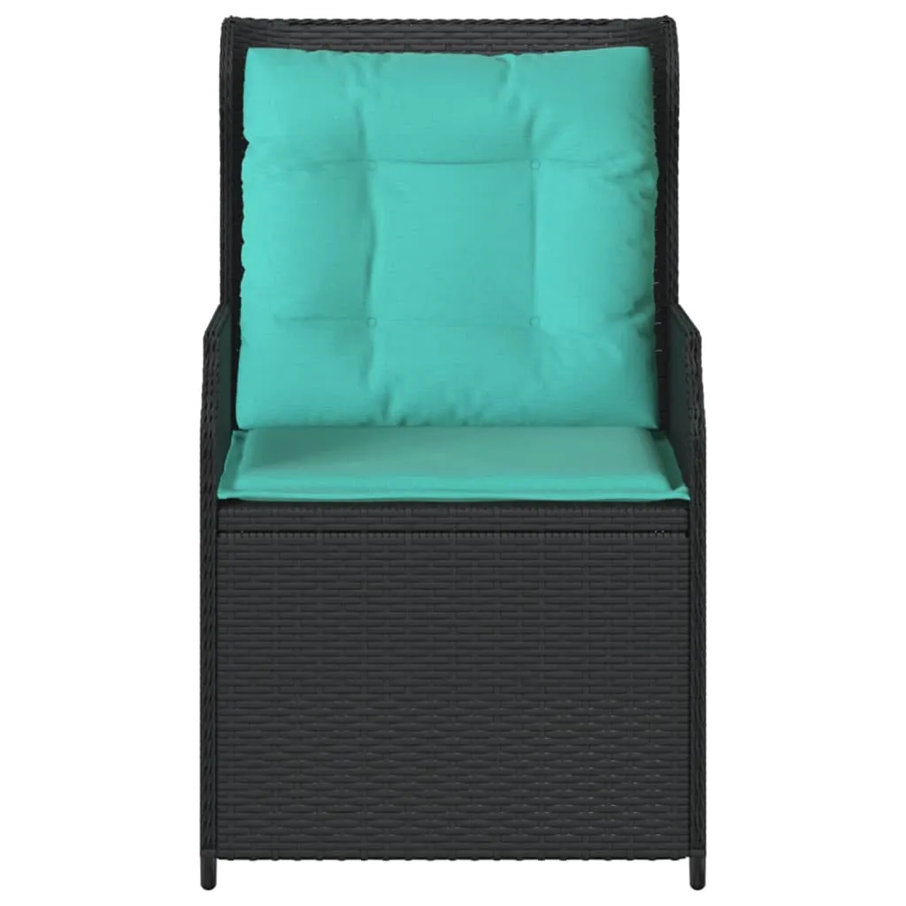 Reclining Patio Chairs 2 pcs with Cushions Black Poly Rattan