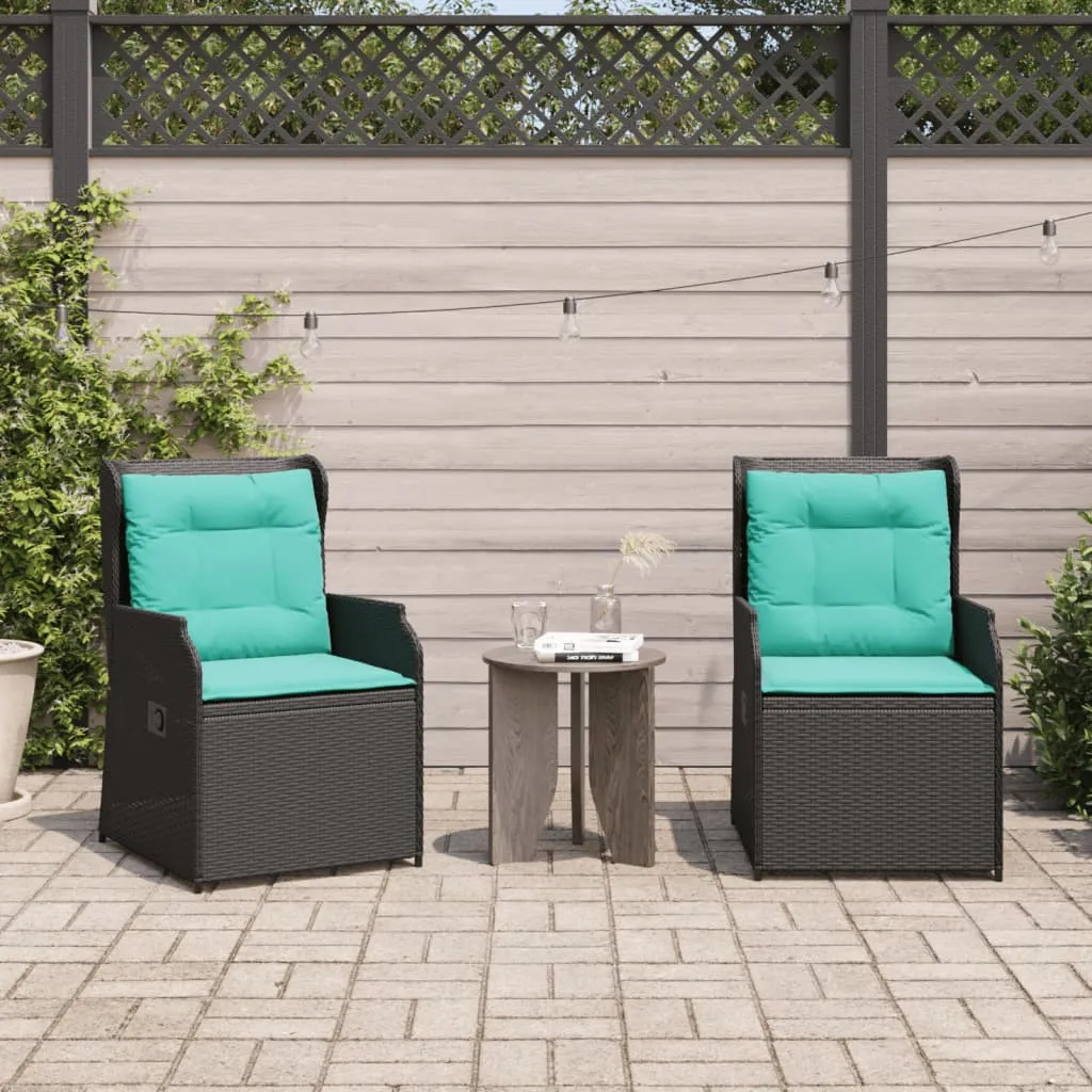Reclining Patio Chairs 2 pcs with Cushions Black Poly Rattan