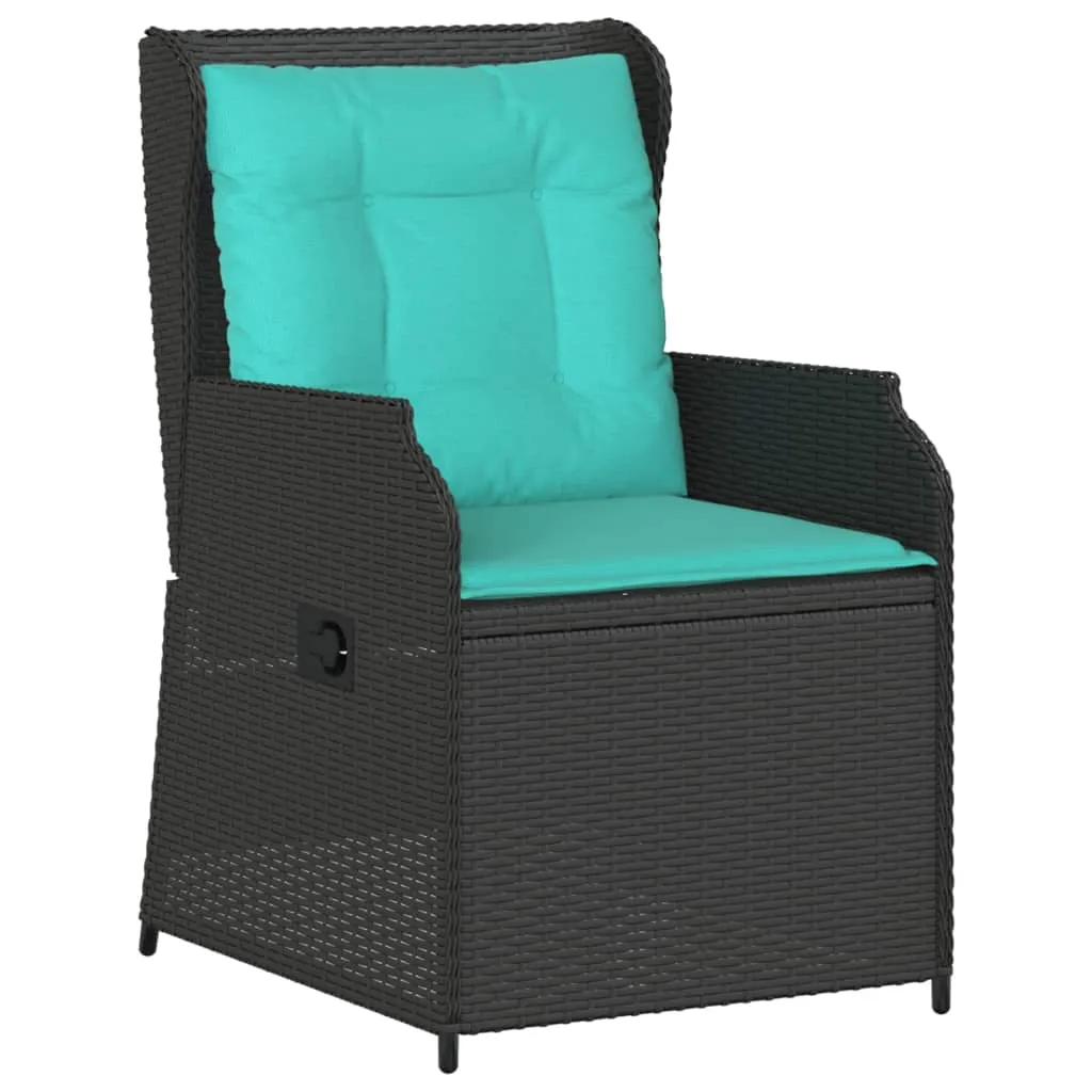 Reclining Patio Chairs 2 pcs with Cushions Black Poly Rattan