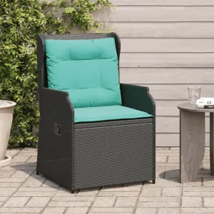 Reclining Patio Chairs 2 pcs with Cushions Black Poly Rattan