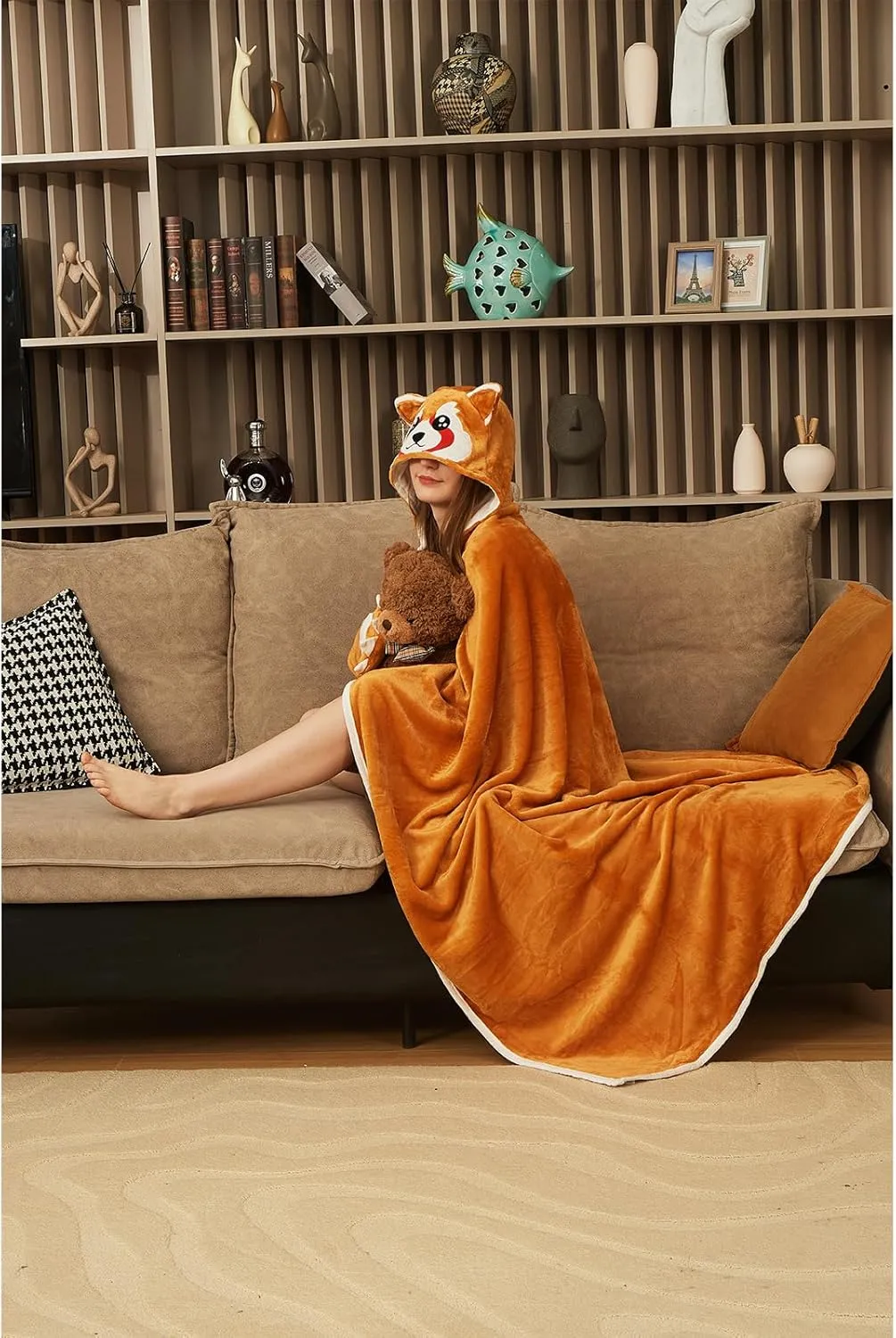 Red Panda Wearable Blanket Cute Animal Blanket Hoodies for Adults Red Panda Costume Funny Gifts for Women Men