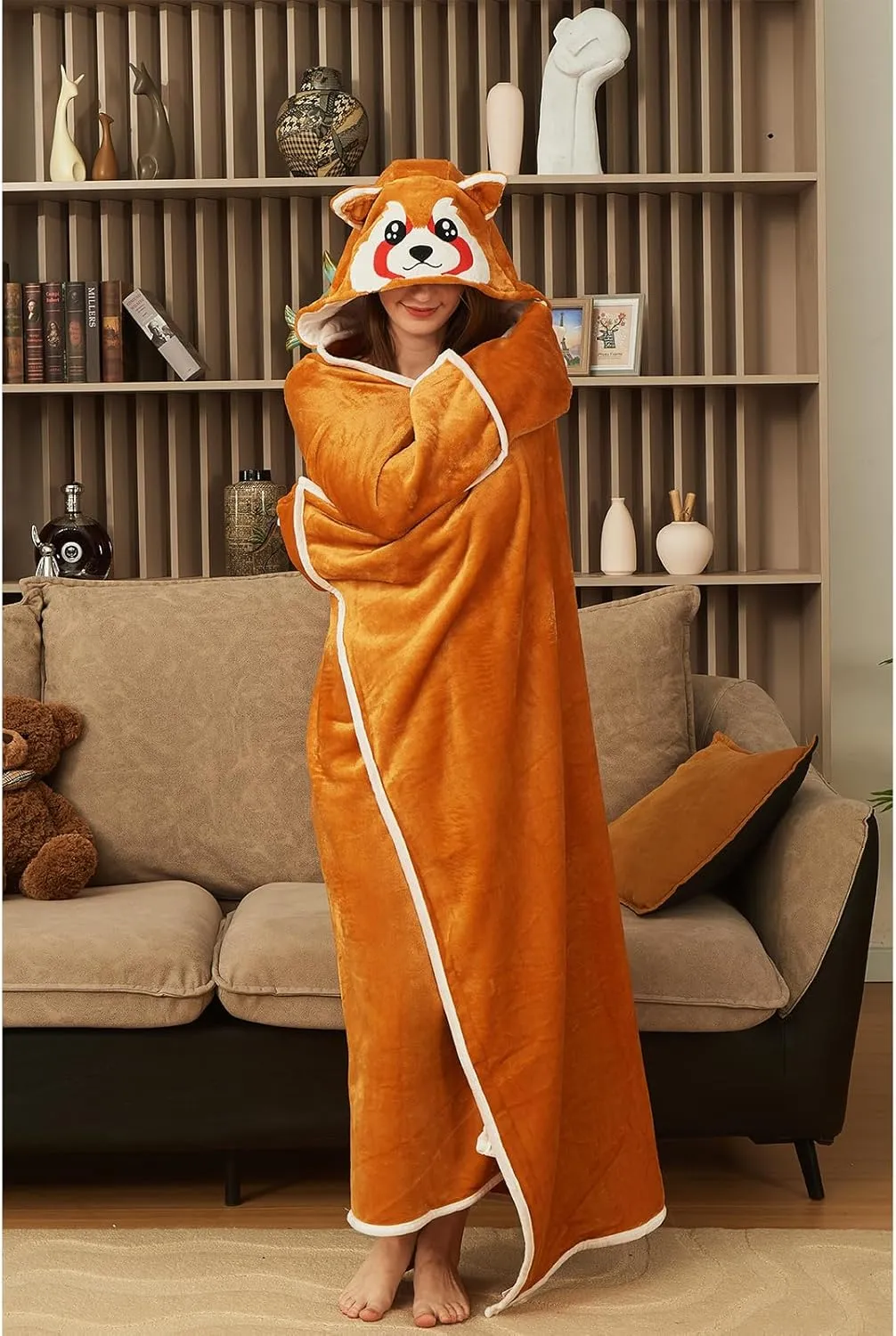 Red Panda Wearable Blanket Cute Animal Blanket Hoodies for Adults Red Panda Costume Funny Gifts for Women Men
