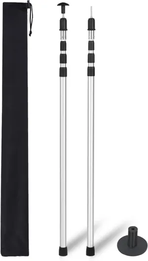 REDCAMP Aluminum Adjustable Camping Tarp Poles, Extra Tall Portable Canopy Poles, 41in to 126in Telescoping Heavy Duty Tent Poles for Shelter, Hammock Rain Fly, Awning, (Silver, Set of 2)