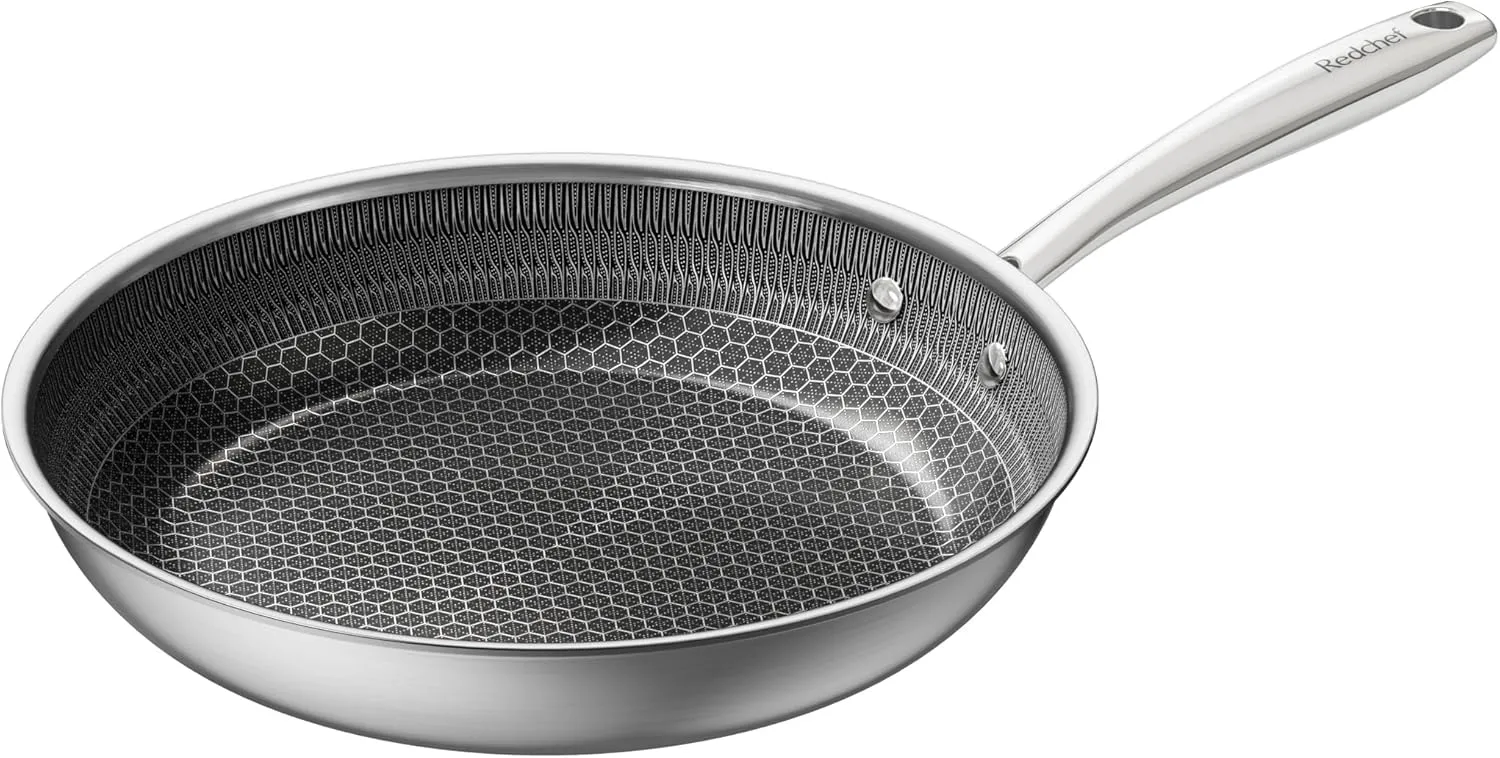 Redchef Non Stick Frying Pans, Hybrid Ceramic Frying Pan, Nonstick Skillet with Stay-Cool Handle, Non Toxic, PFAS PFOA & PTFE Free, Dishwasher & Oven Safe, Compatible All Cooktops (Black, 10 inch)
