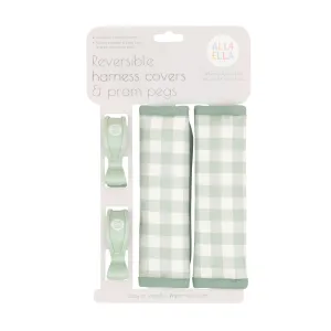 Reversible Harness Covers & Pram Pegs - Gingham Sage