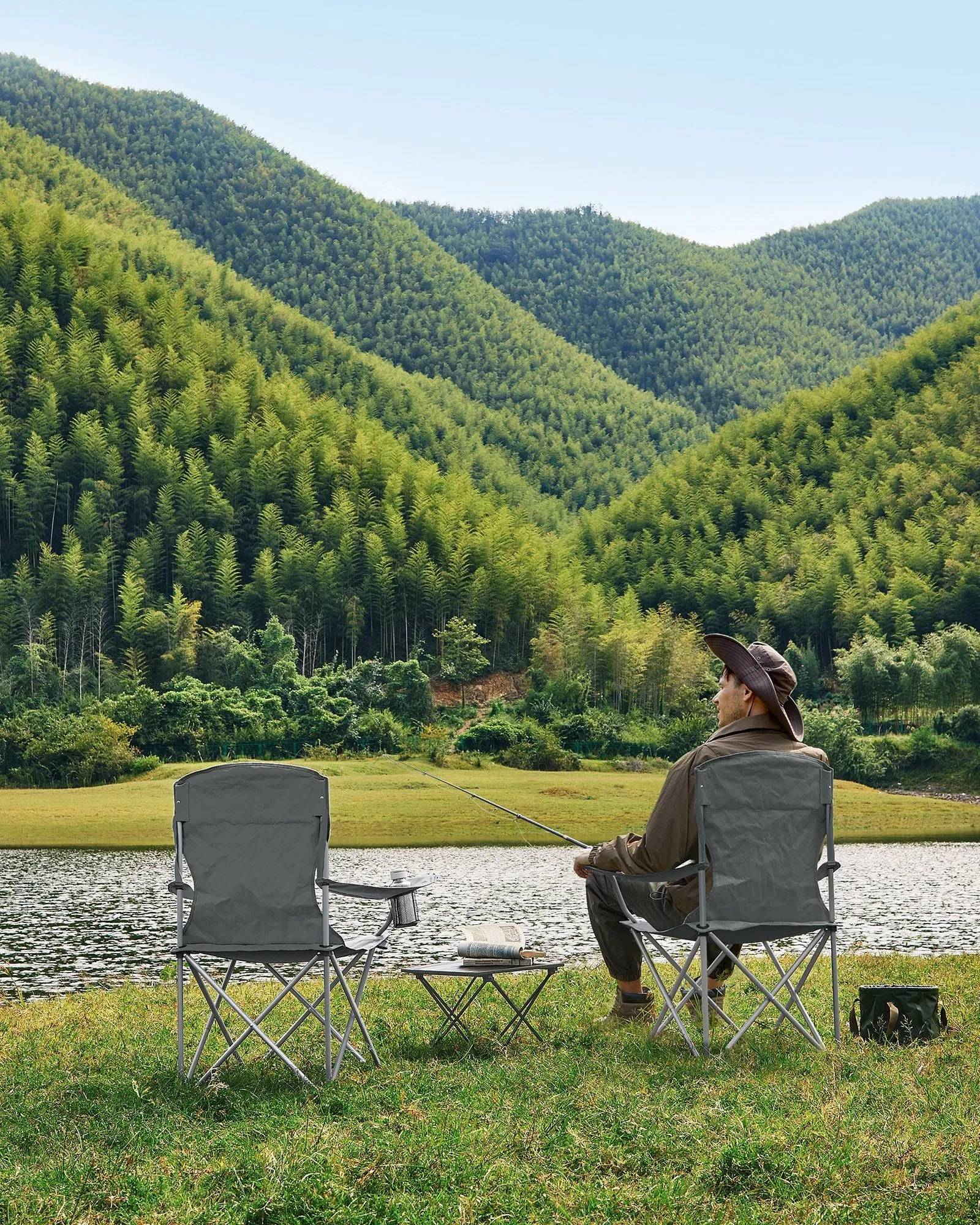 Rootz 2 Pack Slate Gray Camping Chairs - Steel Frame - Oxford Cloth - Portable Folding Chairs - Lightweight - Compact - Comfortable - 54cm x 86cm x 97cm