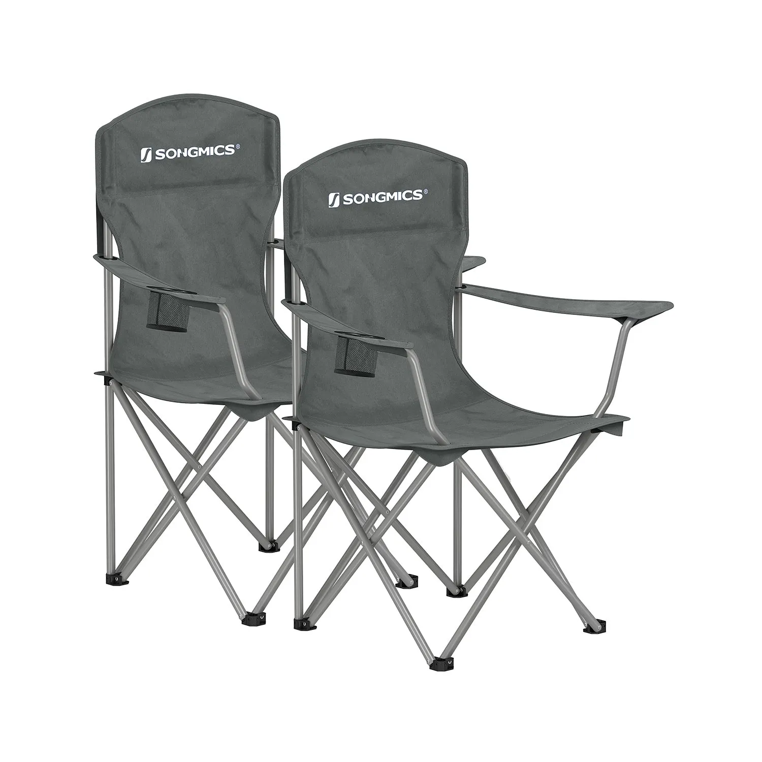 Rootz 2 Pack Slate Gray Camping Chairs - Steel Frame - Oxford Cloth - Portable Folding Chairs - Lightweight - Compact - Comfortable - 54cm x 86cm x 97cm