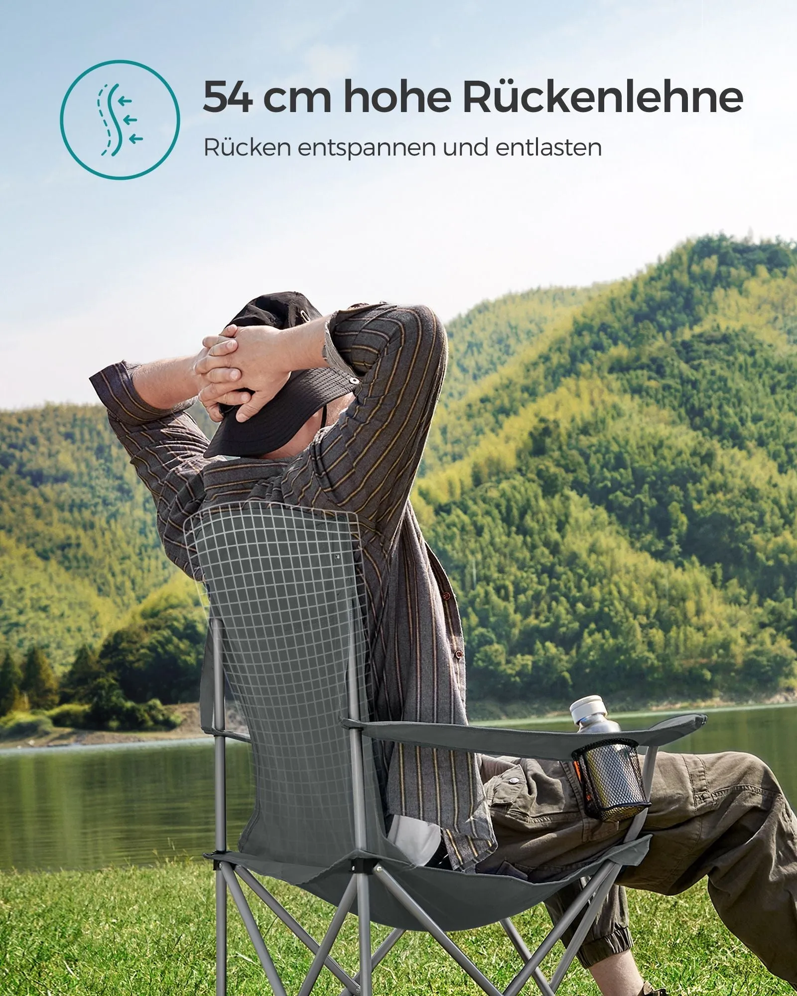 Rootz 2 Pack Slate Gray Camping Chairs - Steel Frame - Oxford Cloth - Portable Folding Chairs - Lightweight - Compact - Comfortable - 54cm x 86cm x 97cm