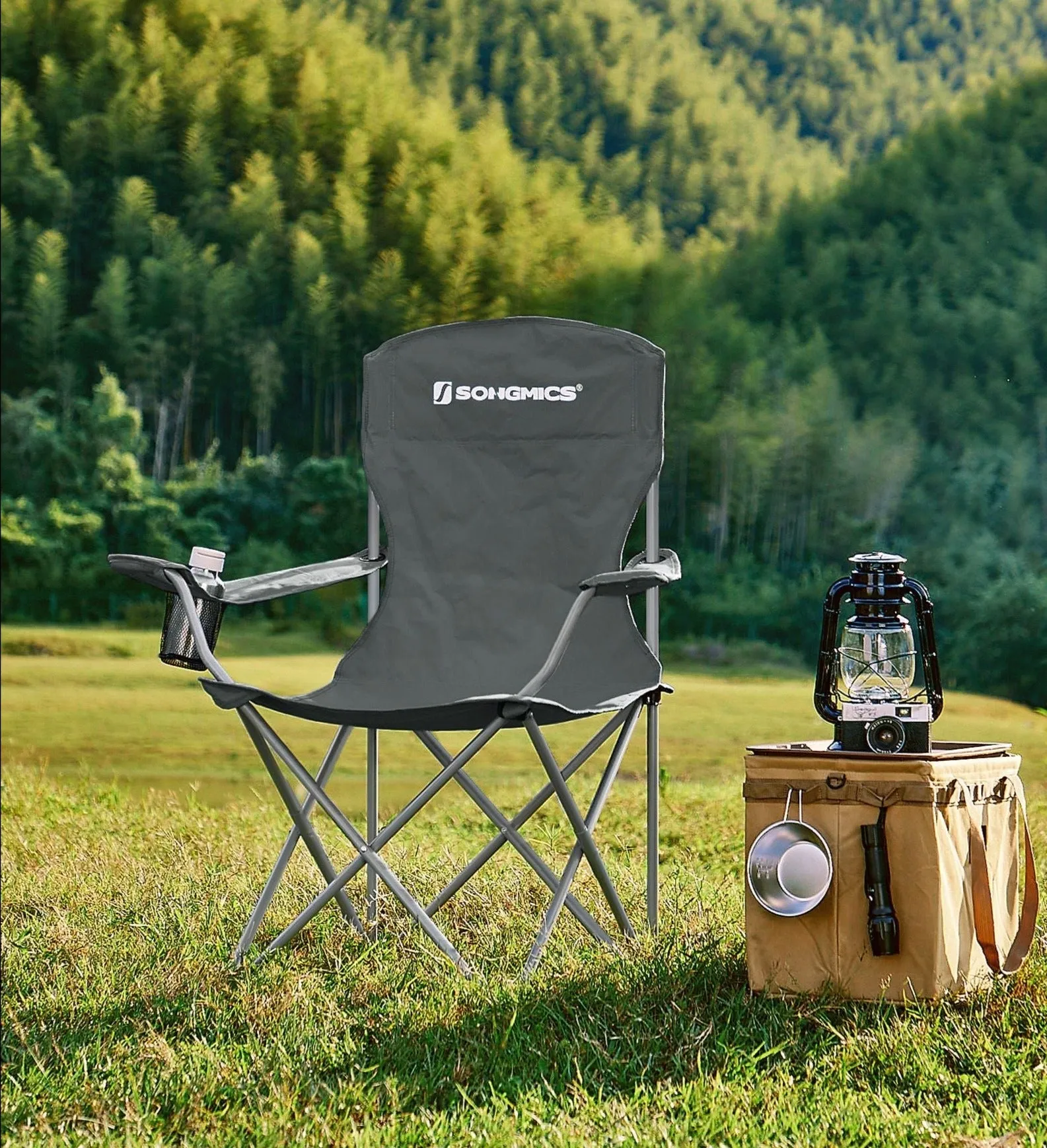 Rootz 2 Pack Slate Gray Camping Chairs - Steel Frame - Oxford Cloth - Portable Folding Chairs - Lightweight - Compact - Comfortable - 54cm x 86cm x 97cm