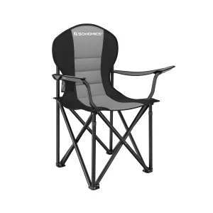 Rootz Gray-Black Camping Chair - Portable Chair - Foldable Seat - 600D Oxford Fabric - Lightweight - Durable - Easy to Carry - 55cm x 90cm x 102cm
