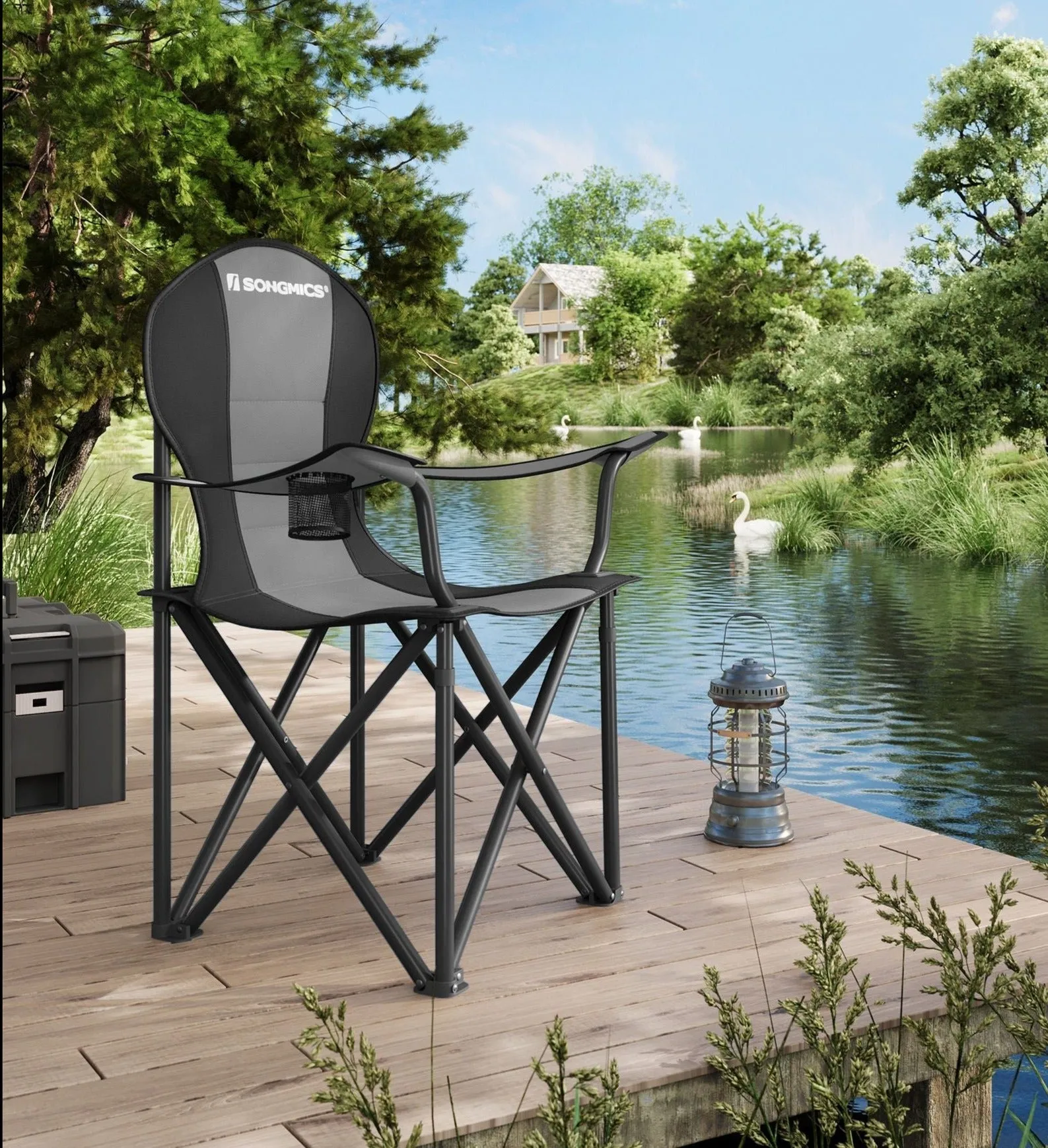 Rootz Gray-Black Camping Chair - Portable Chair - Foldable Seat - 600D Oxford Fabric - Lightweight - Durable - Easy to Carry - 55cm x 90cm x 102cm