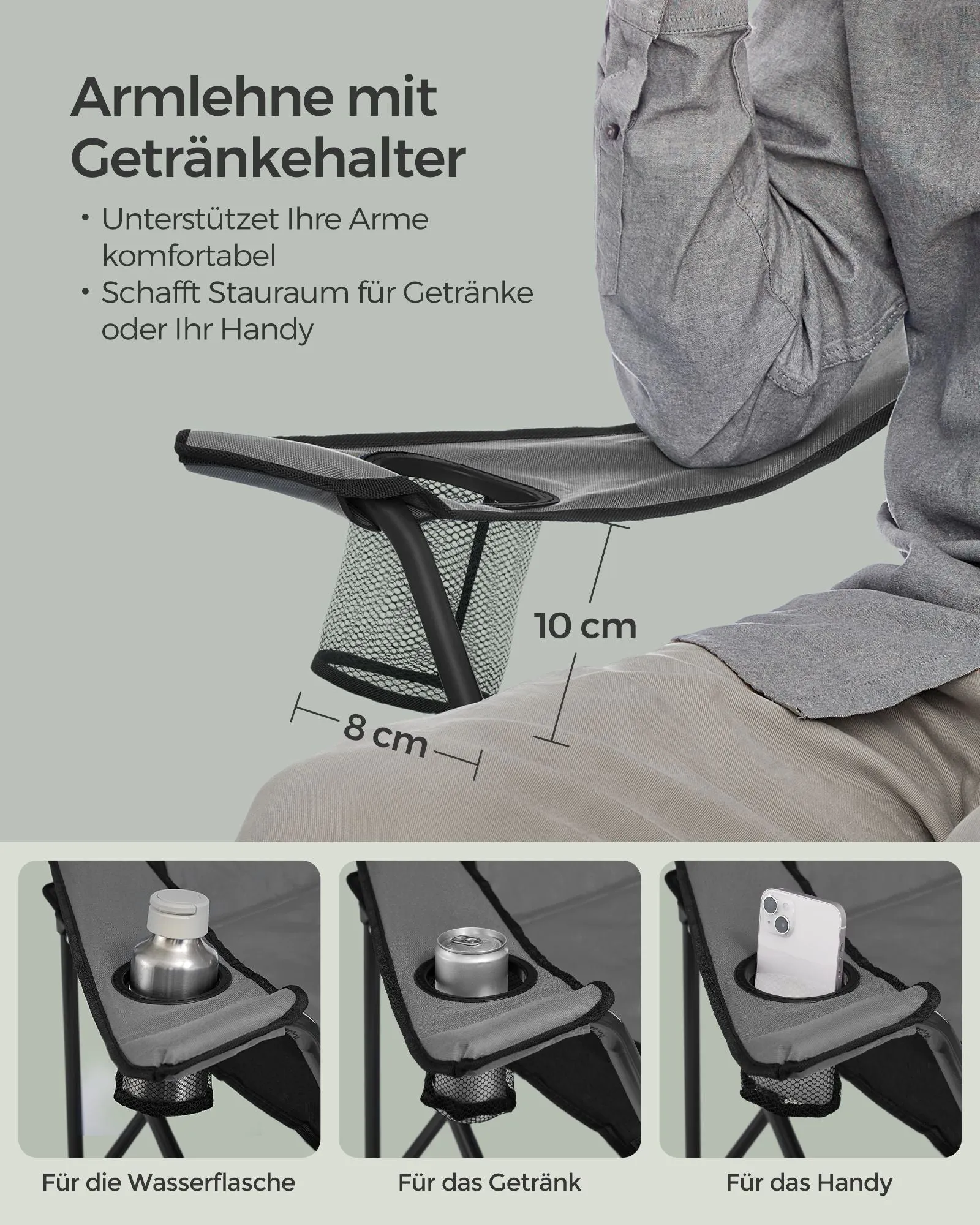 Rootz Gray-Black Camping Chair - Portable Chair - Foldable Seat - 600D Oxford Fabric - Lightweight - Durable - Easy to Carry - 55cm x 90cm x 102cm