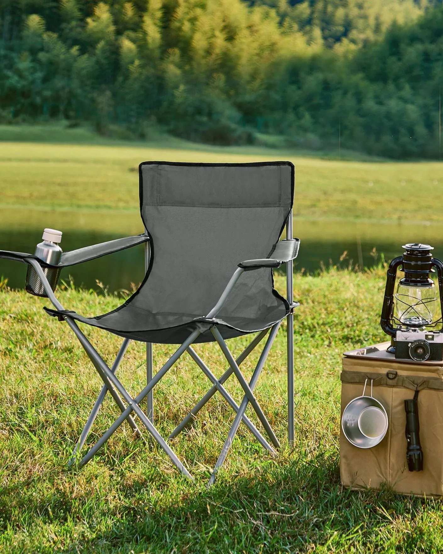 Rootz Portable Camping Chair Set of 2 - Lightweight Chairs - Armrest Inclusion - Steel, Oxford Cloth - 52x84x81cm