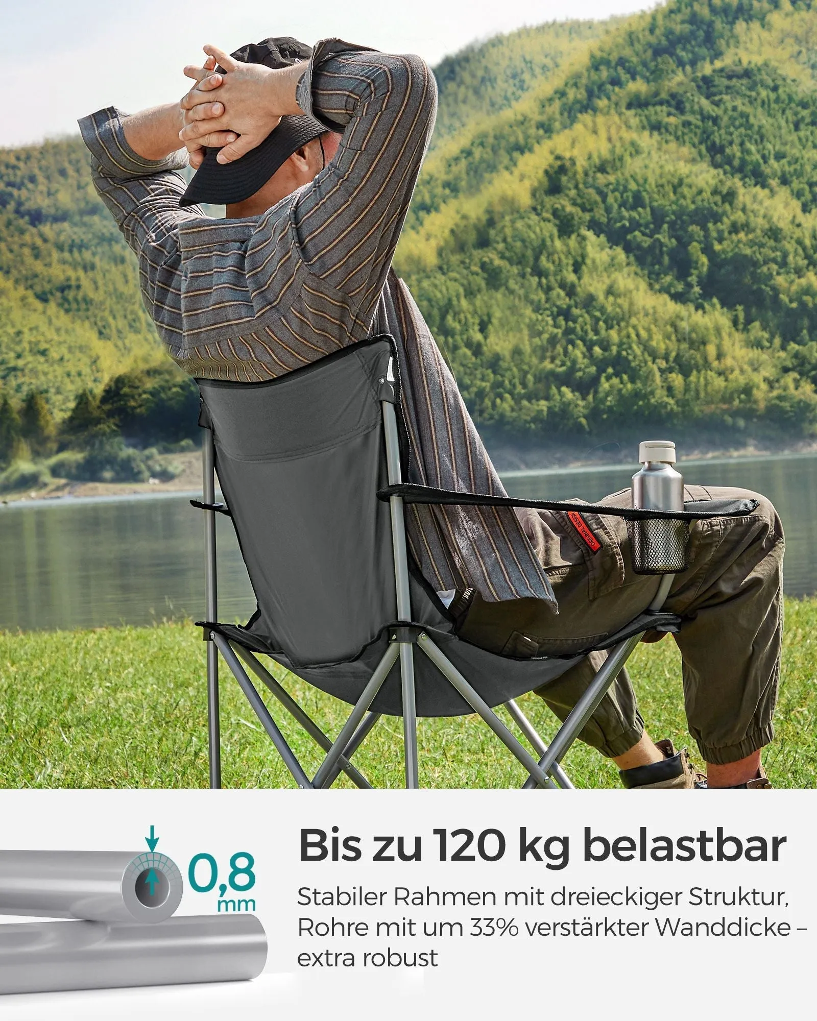 Rootz Portable Camping Chair Set of 2 - Lightweight Chairs - Armrest Inclusion - Steel, Oxford Cloth - 52x84x81cm