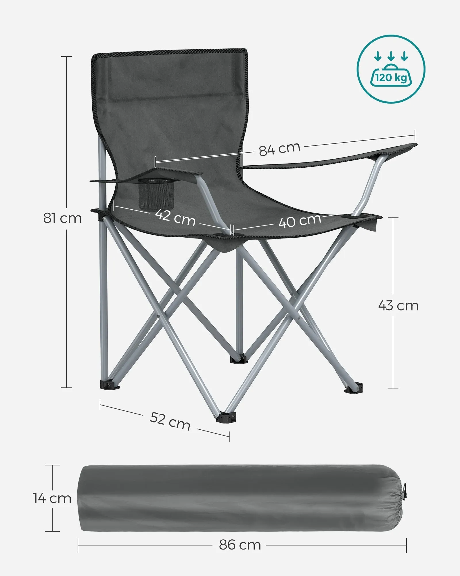 Rootz Portable Camping Chair Set of 2 - Lightweight Chairs - Armrest Inclusion - Steel, Oxford Cloth - 52x84x81cm