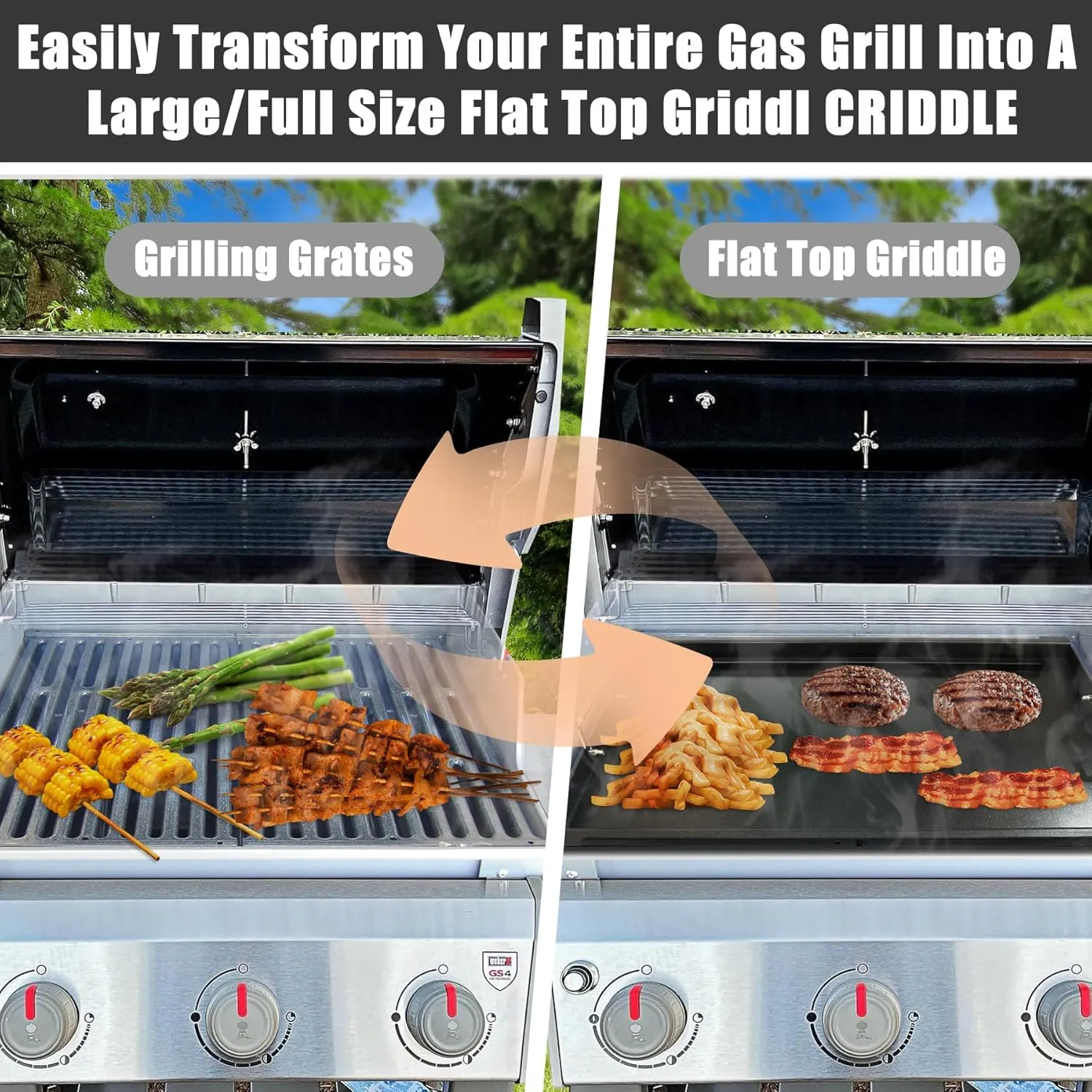 SafBbcue Full Size Griddle Inserts for Dyna Glo Grill Replacment Parts DGF510SSP DGF510SBP Flat Top Griddle for Backyard Grill Parts BY13-101-001-13 BY14-101-001-04, Carbon Steel
