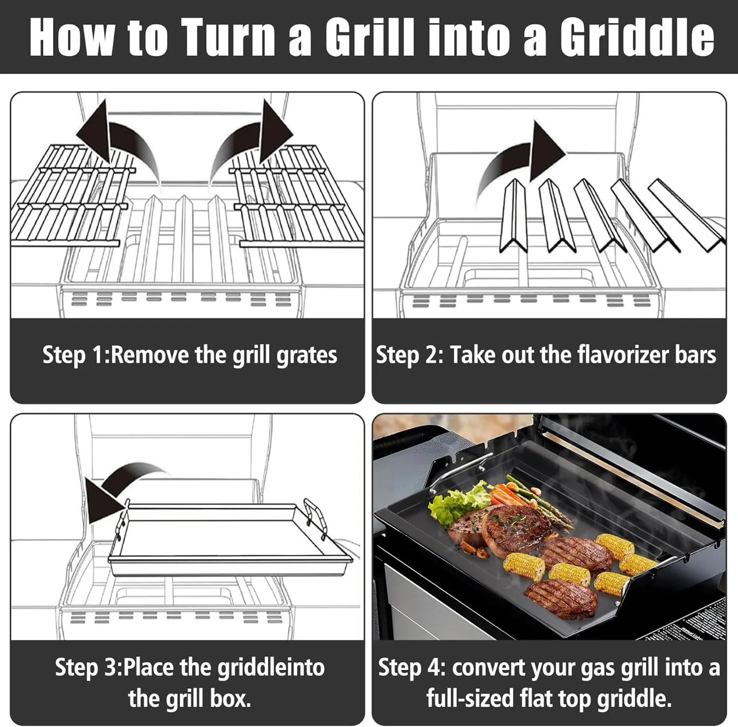 SafBbcue Full Size Griddle Inserts for Dyna Glo Grill Replacment Parts DGF510SSP DGF510SBP Flat Top Griddle for Backyard Grill Parts BY13-101-001-13 BY14-101-001-04, Carbon Steel