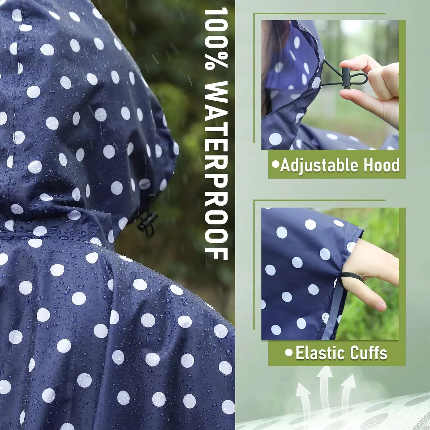 SaphiRose Unisex Rain Poncho Raincoat Hooded for Adults Women with Pockets