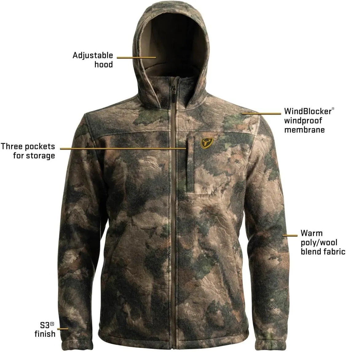 SCENTBLOCKER Scent Blocker Shield Series Wooltex Jacket, Camo Hunting Jacket for Men
