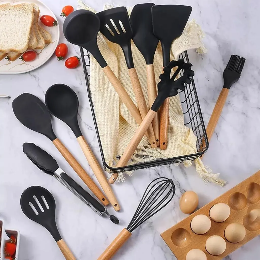 Secure payments with Cooking Handle stick PCs Wooden Silicone Cooking Set Set-Fresh Tool Wireless 12 Non