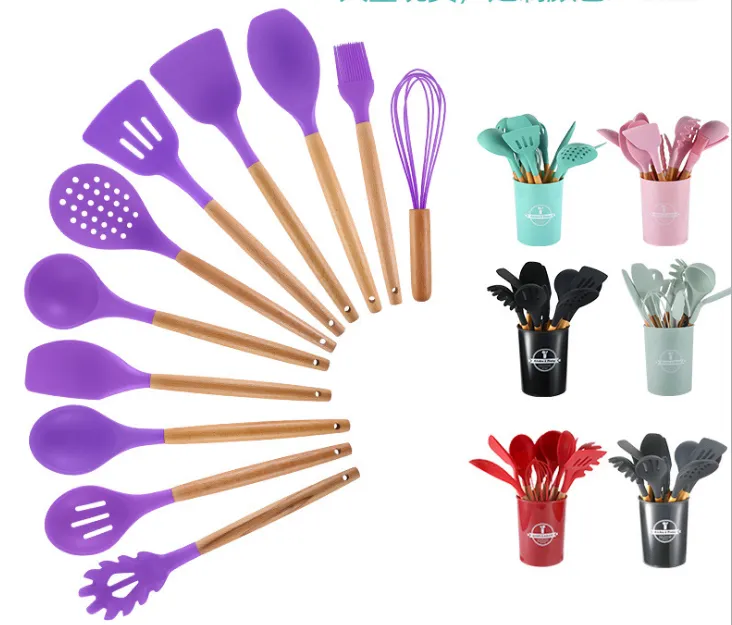 Secure payments with Cooking Handle stick PCs Wooden Silicone Cooking Set Set-Fresh Tool Wireless 12 Non