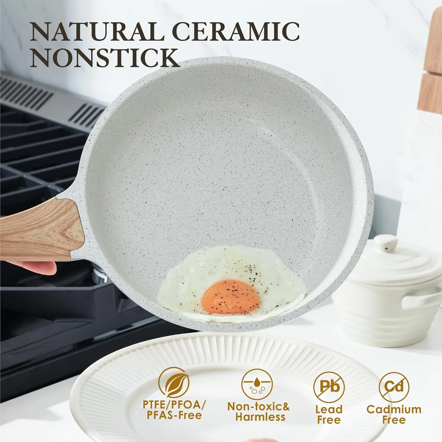 SENSARTE Nonstick Ceramic Frying Pan Skillet, 9.5 Inch Omelet Pan, Healthy Non Toxic Chef Pan, Induction Compatible Egg Pan with Heat Resistant Handle, PFAS-Free