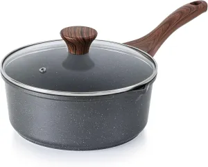 SENSARTE Nonstick Sauce Pan with Double Spout, 3.0 Quarts Swiss Granite Coating Sauce Pot with Lid Medium Kitchen Cooking Pot, Induction Comptable Saucepan, PFOA Free