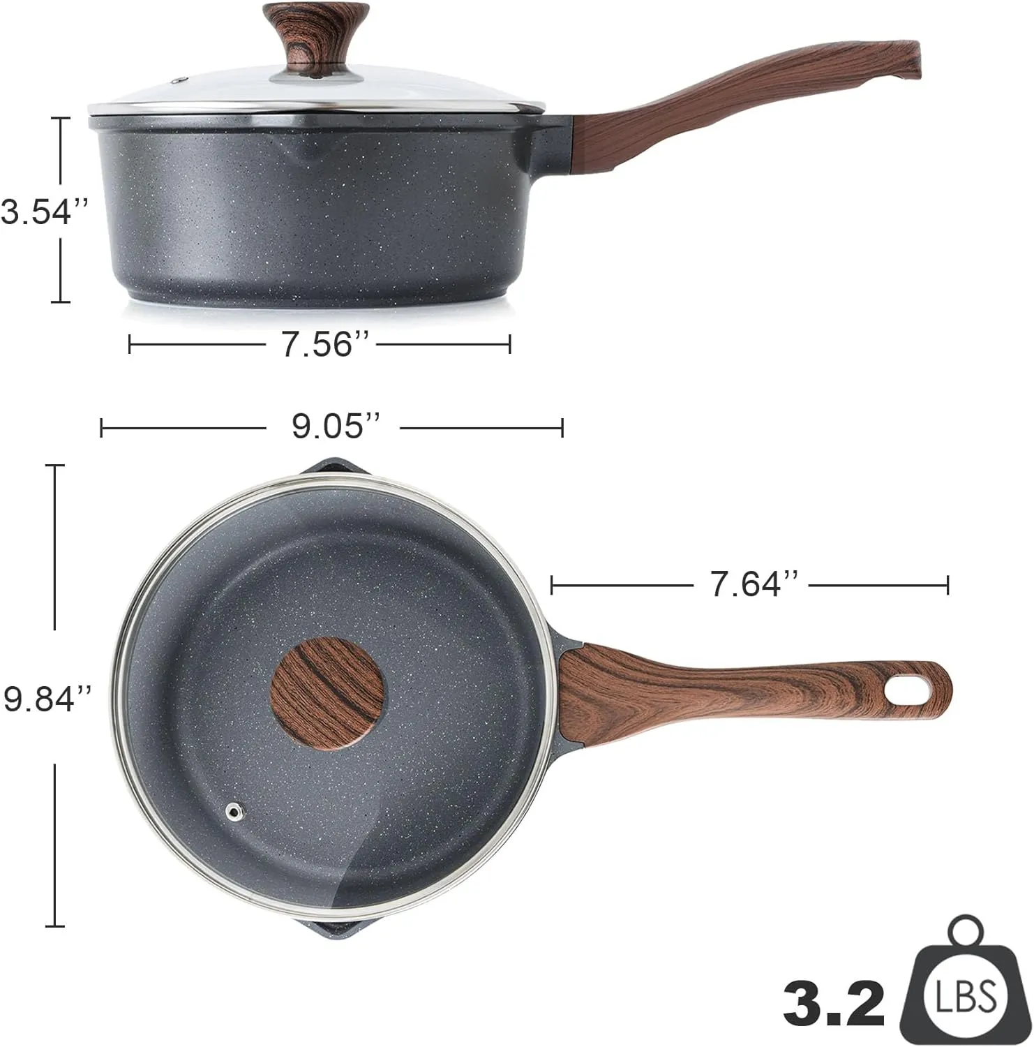 SENSARTE Nonstick Sauce Pan with Double Spout, 3.0 Quarts Swiss Granite Coating Sauce Pot with Lid Medium Kitchen Cooking Pot, Induction Comptable Saucepan, PFOA Free
