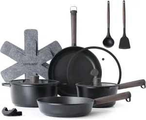 SENSARTE Pots and Pans Set Nonstick Cookware Set Kitchen Cooking Set Non-toxic, Dishwasher & Oven Safe, Induction Compatible, PFOA/PFOS Free, 13pcs, Black