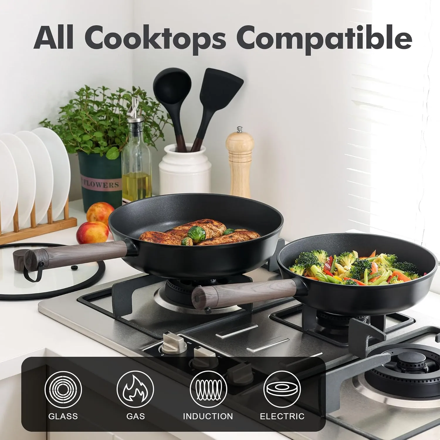 SENSARTE Pots and Pans Set Nonstick Cookware Set Kitchen Cooking Set Non-toxic, Dishwasher & Oven Safe, Induction Compatible, PFOA/PFOS Free, 13pcs, Black