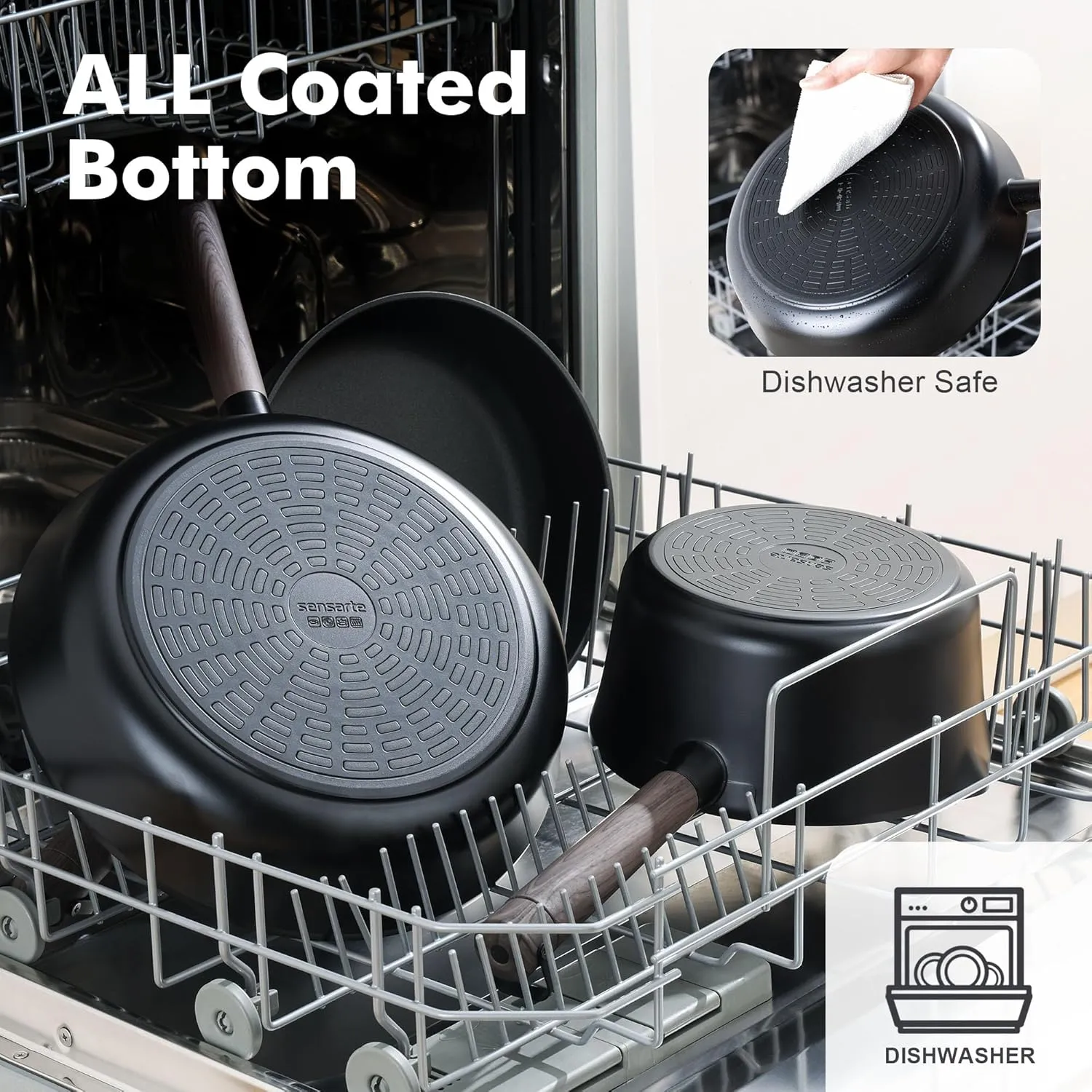 SENSARTE Pots and Pans Set Nonstick Cookware Set Kitchen Cooking Set Non-toxic, Dishwasher & Oven Safe, Induction Compatible, PFOA/PFOS Free, 13pcs, Black