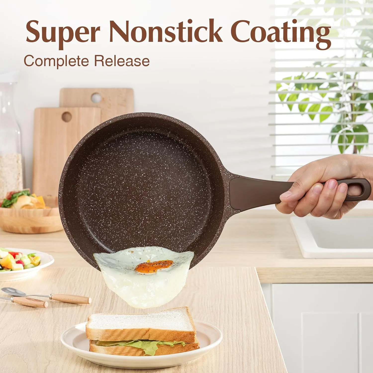 SENSARTE Saucepan Nonstick with Lid 2.0 Quarts Granite Coating Sauce Pot Small Kitchen Cooking Pot, Induction Comptable, PFOA Free
