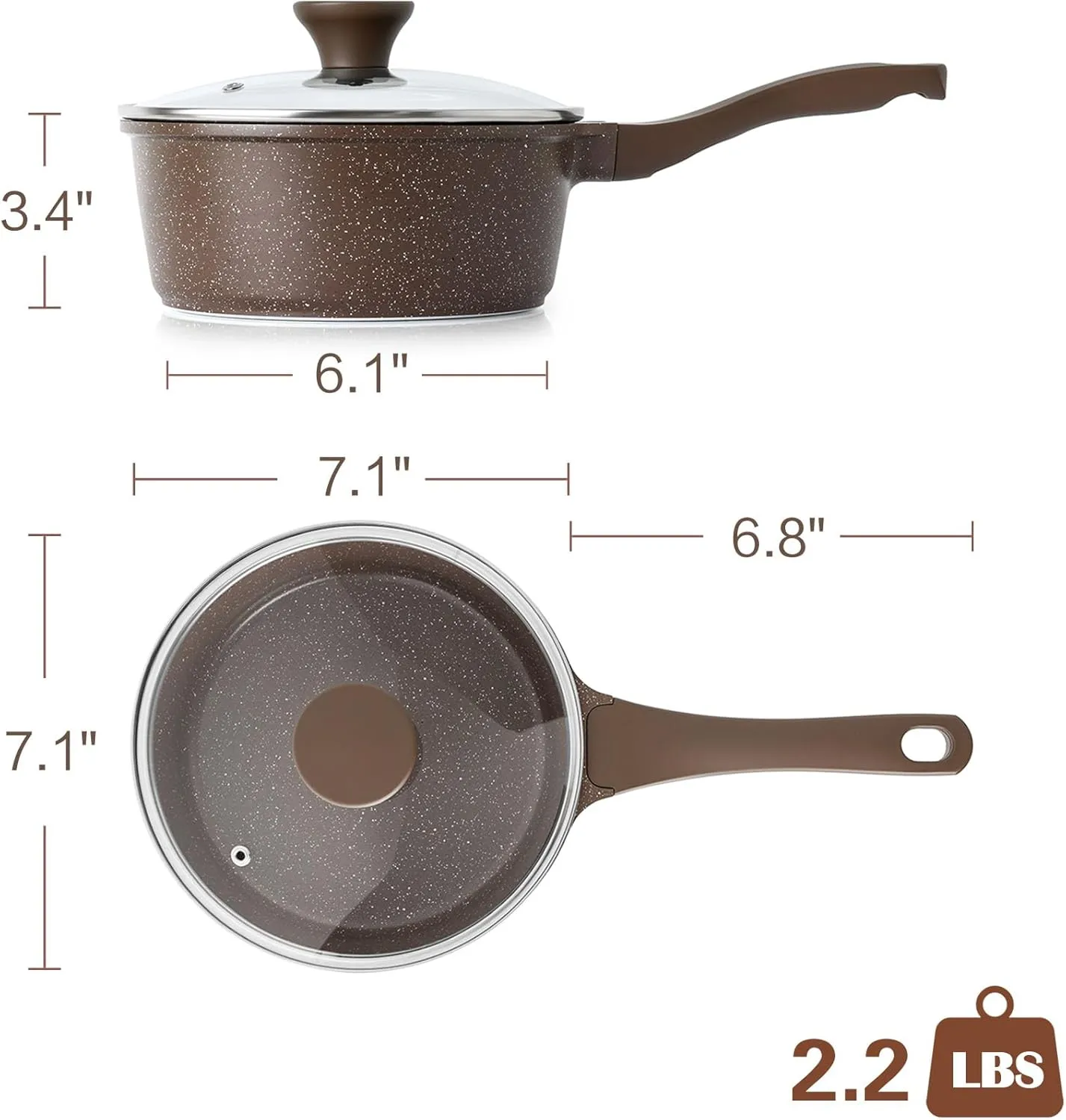 SENSARTE Saucepan Nonstick with Lid 2.0 Quarts Granite Coating Sauce Pot Small Kitchen Cooking Pot, Induction Comptable, PFOA Free