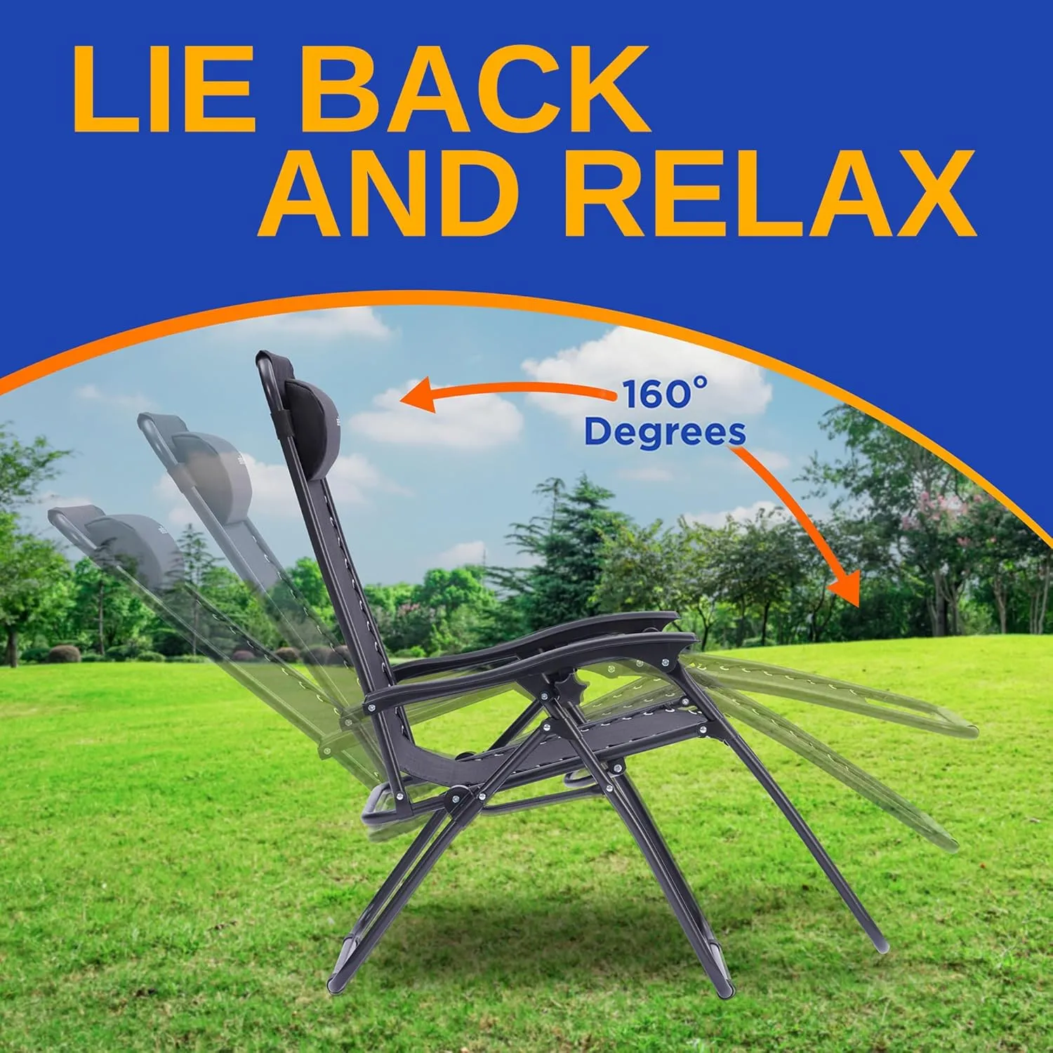 SereneLife 2-Pack Zero Gravity Recliners w/Foldable Table, Cup Holders, Headrests & Lockable Recline – Black Outdoor Lounge Chairs for Patio, Deck, Garden – 264 lbs Weight Capacity