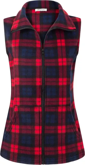SeSe Code Women's Casual Zip Up Front Lightweight Fleece Vest with Pockets