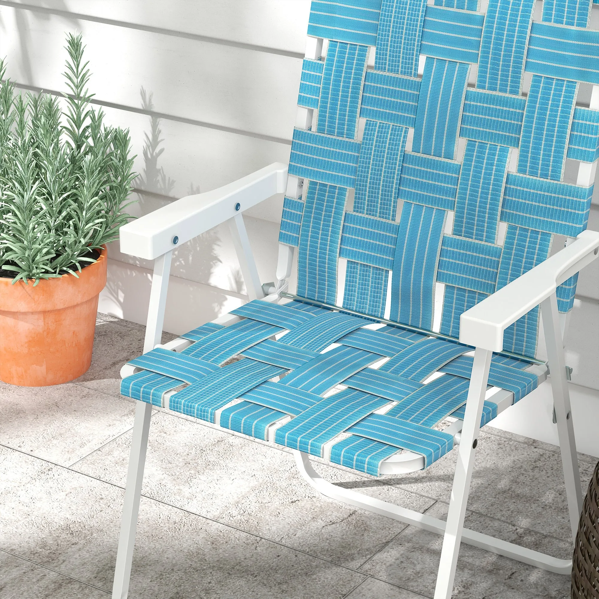 Set of 4 Classic Folding Chairs, Outdoor Camping, Portable Lawn, Armrests, Blue