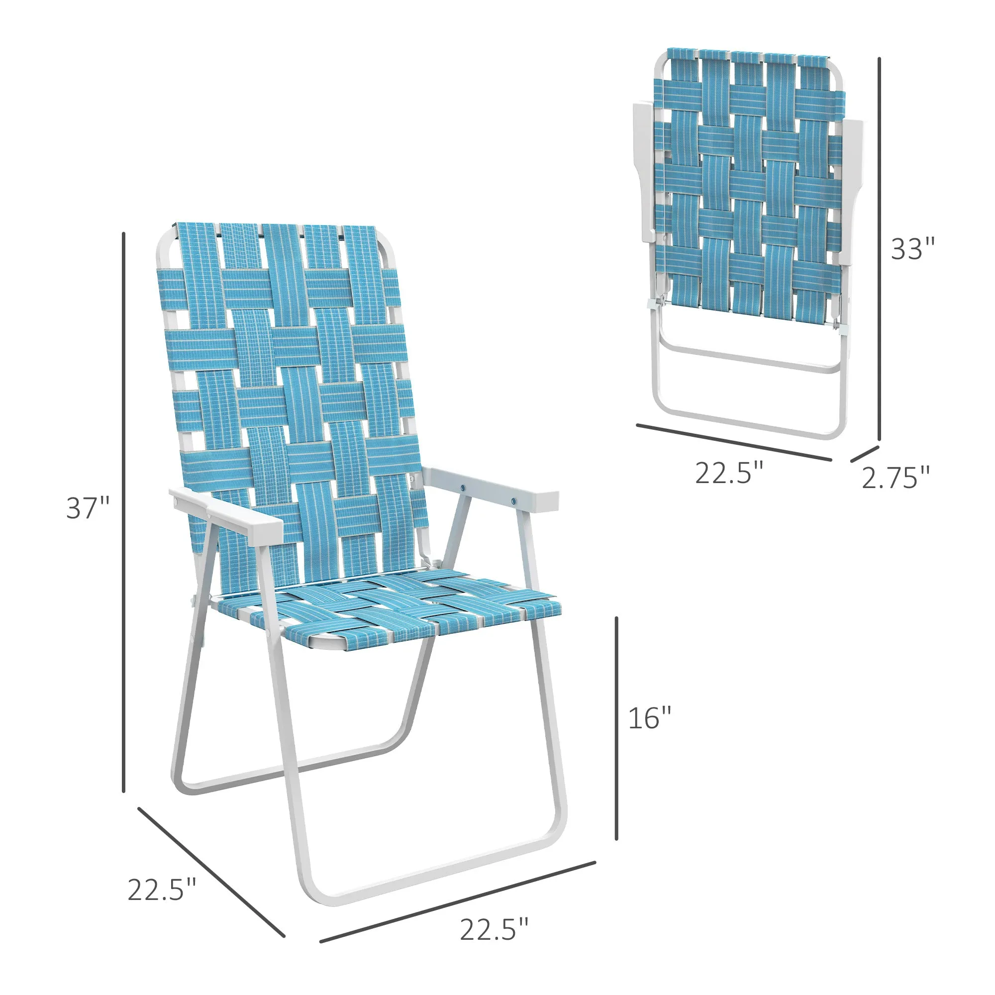 Set of 4 Classic Folding Chairs, Outdoor Camping, Portable Lawn, Armrests, Blue