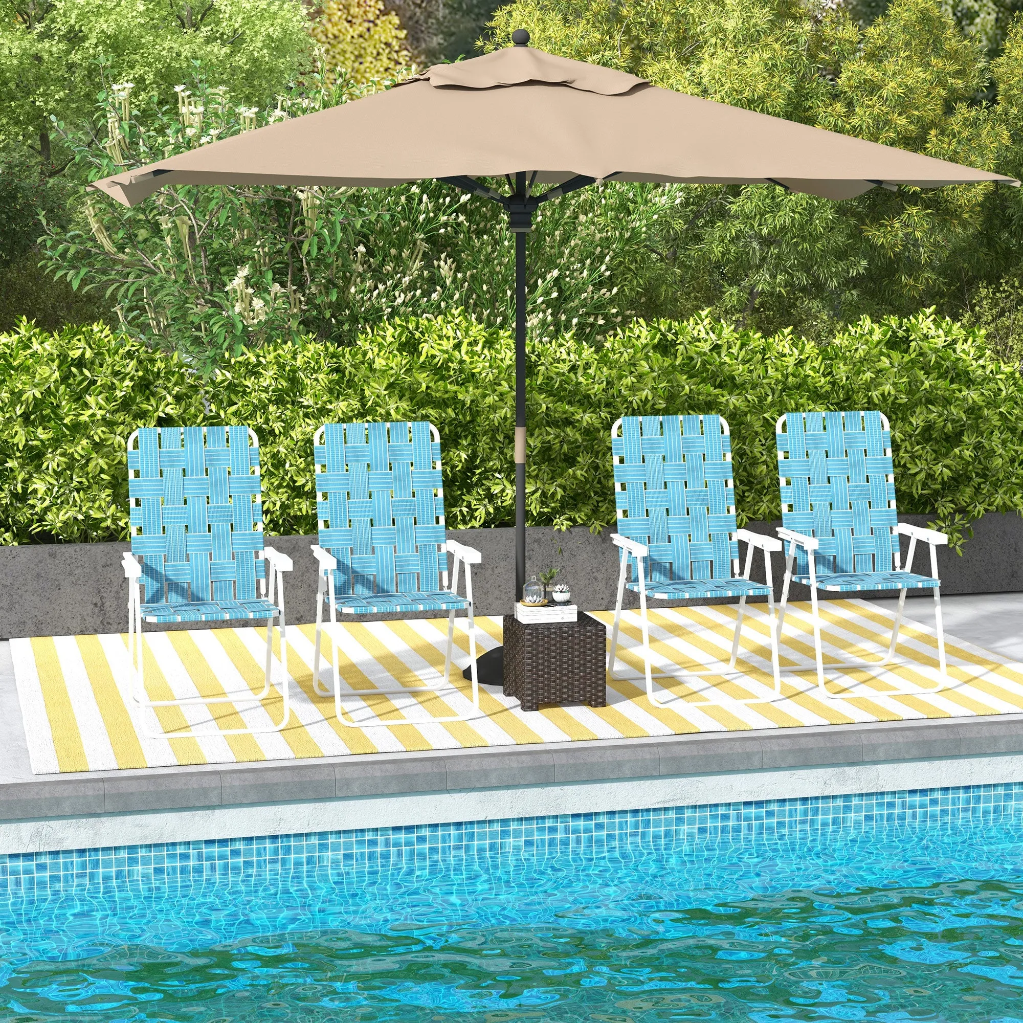 Set of 4 Classic Folding Chairs, Outdoor Camping, Portable Lawn, Armrests, Blue
