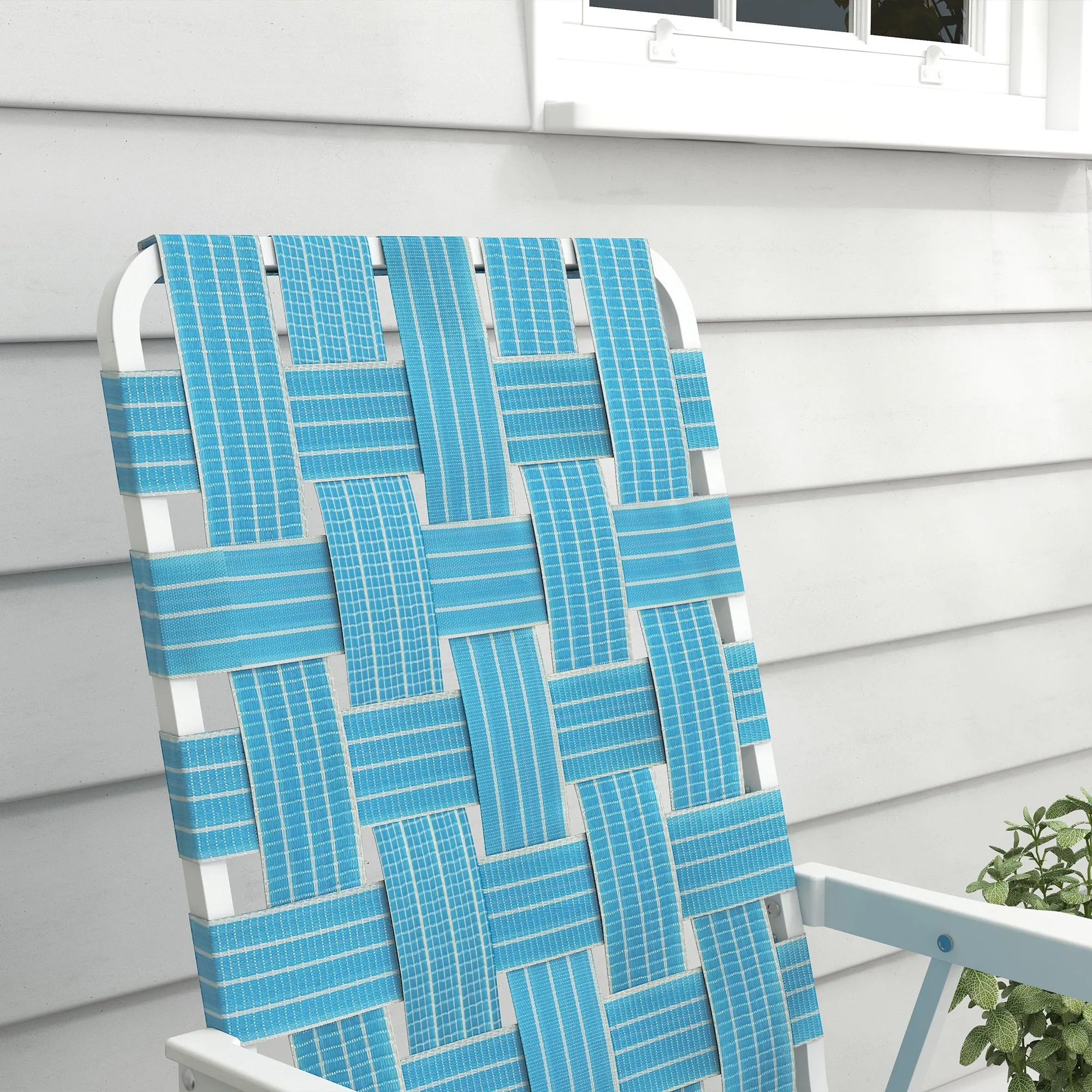 Set of 4 Classic Folding Chairs, Outdoor Camping, Portable Lawn, Armrests, Blue