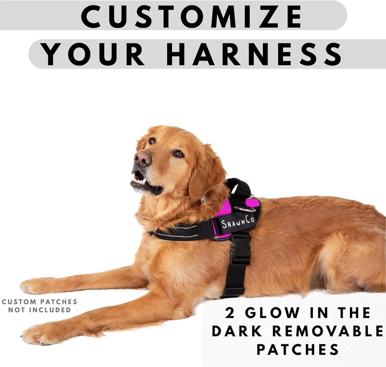 ShawnCo Essential Pro Dog Harness, No-Pull Pet Vest with 3 Leash Clips and Removable, Reflective Side Patches, Adjustable and Padded Harness for Small, Medium and Large Dogs (Orchid, L)