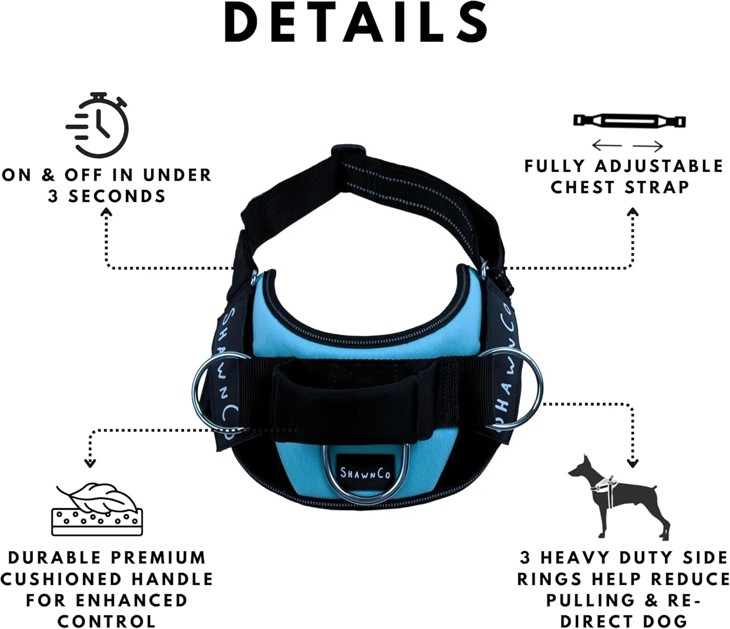 ShawnCo Essential Pro Dog Harness, No-Pull Pet Vest with 3 Leash Clips and Removable, Reflective Side Patches, Adjustable and Padded Harness for Small, Medium and Large Dogs (Orchid, L)