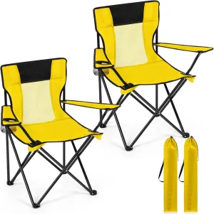 Shellwei 2 PCS Folding Camping Chair with Cupholder and Carry Bag Regular Size Colorful Breathable Portable Lightweight Lawn Chair with Side Pocket for Fishing Hiking Beach Outdoor Activity