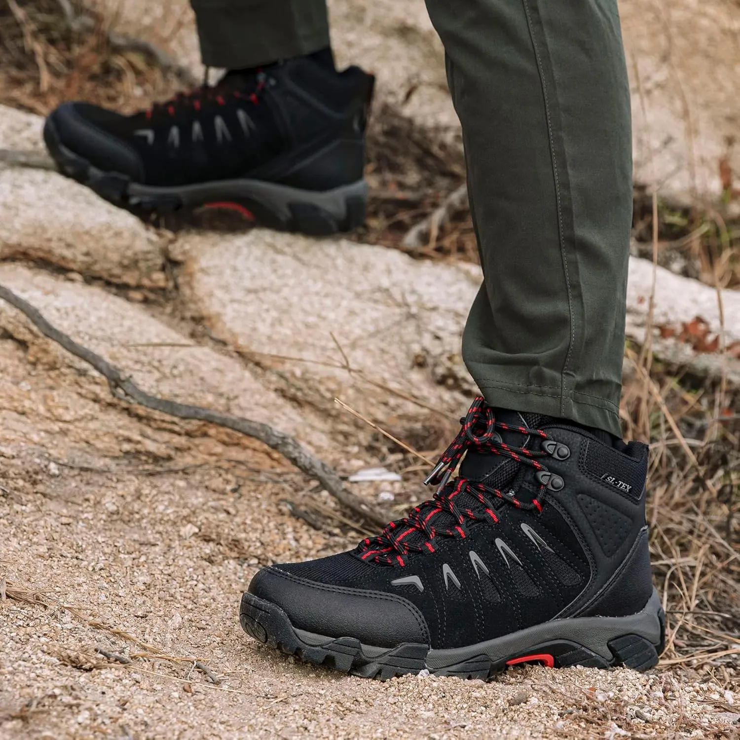 SHULOOK Men's Waterproof Hiking Boots Non-Slip Lightweight Outdoor Mid Top Ankle Boot Breathable Hiker Trekking Shoes