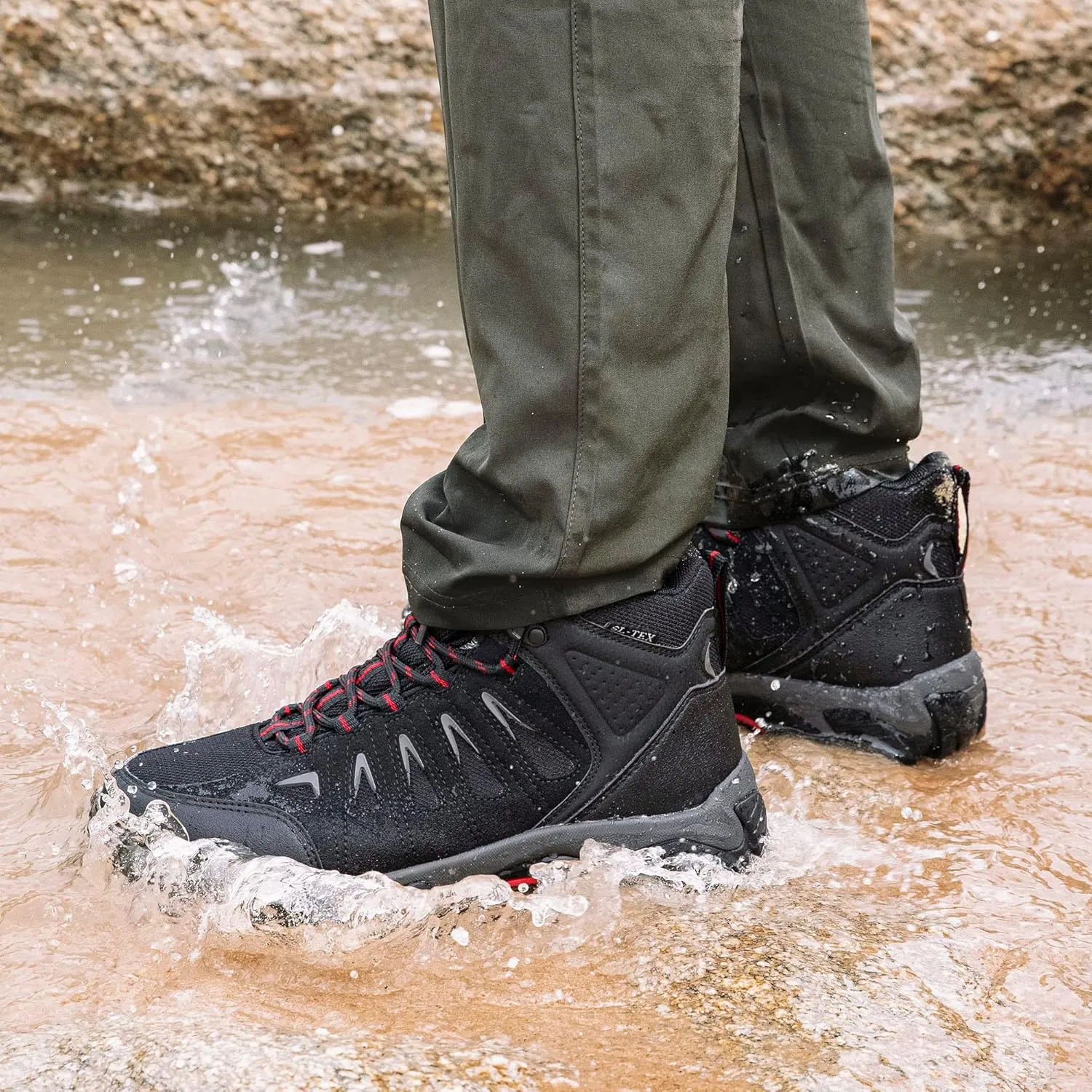 SHULOOK Men's Waterproof Hiking Boots Non-Slip Lightweight Outdoor Mid Top Ankle Boot Breathable Hiker Trekking Shoes