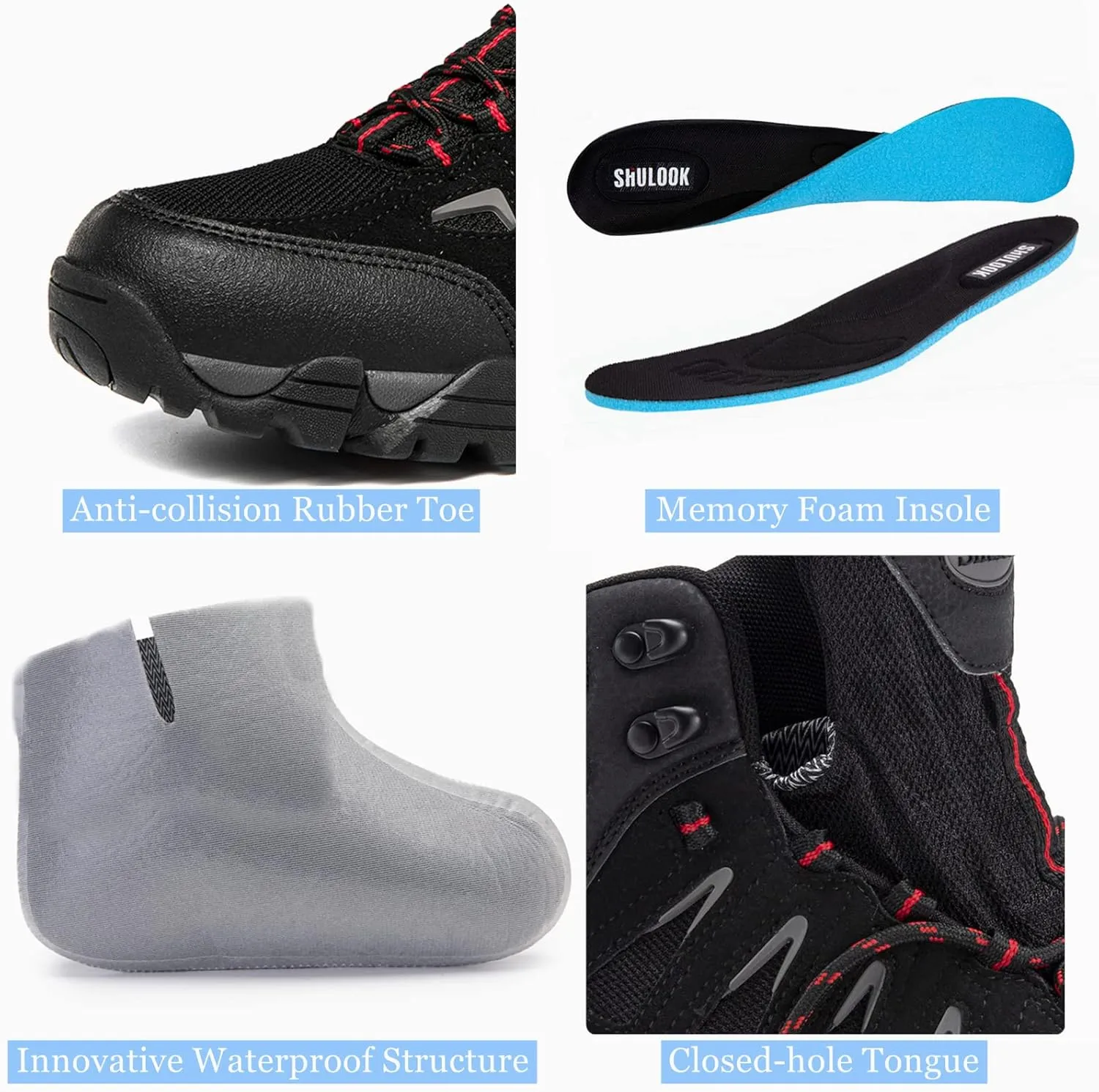 SHULOOK Men's Waterproof Hiking Boots Non-Slip Lightweight Outdoor Mid Top Ankle Boot Breathable Hiker Trekking Shoes